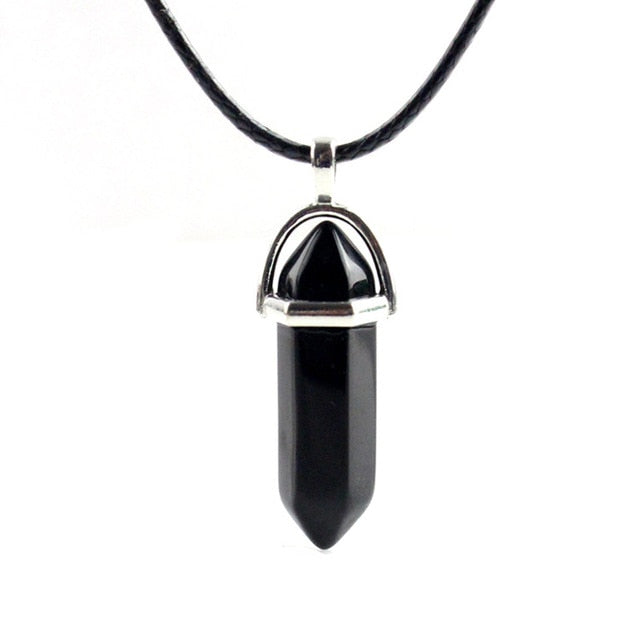 Hexagonal Column Natural Crystal Turquoises Optal Glass Stone Pendant Necklace Leather Chains Choker Necklace For Women Gift - eZthings USA WE SORT ALL THE CRAZIEST GADGETS, GIZMOS, TOYS & TECHNOLOGY, SO YOU DON'T HAVE TO.