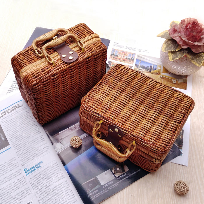 Handmade Mans Cane Small Literature and Art Vintage Tote Straw Bag