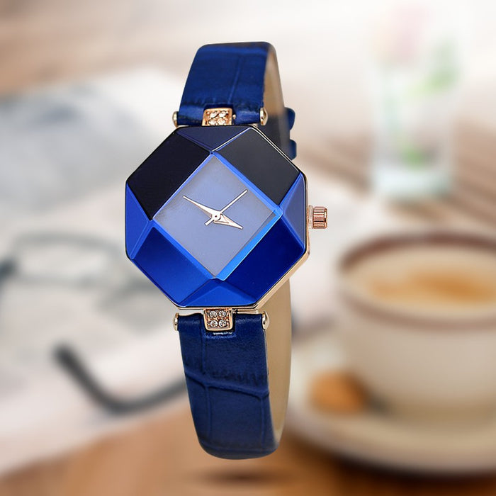 Relojes de mujer con corte de gemas, reloj de pulsera de cuarzo de cuero y cristal geométrico, reloj de vestir a la moda, reloj de regalo para mujer, reloj femenino de 5 colores 