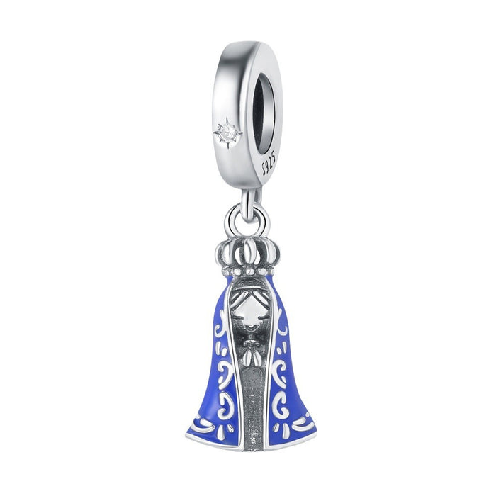 Cuentas colgantes de plata de ley S925, símbolo religioso, colgante de la Virgen María adecuado para la pulsera de cuentas de la familia Pan