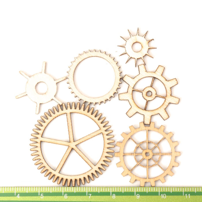 Mixed Wheel Gear Pattern Natrual Wooden Scrapbooking Hollow Craft Round Random for Handmade Home 20-36mm 36pcs MZ74-FD