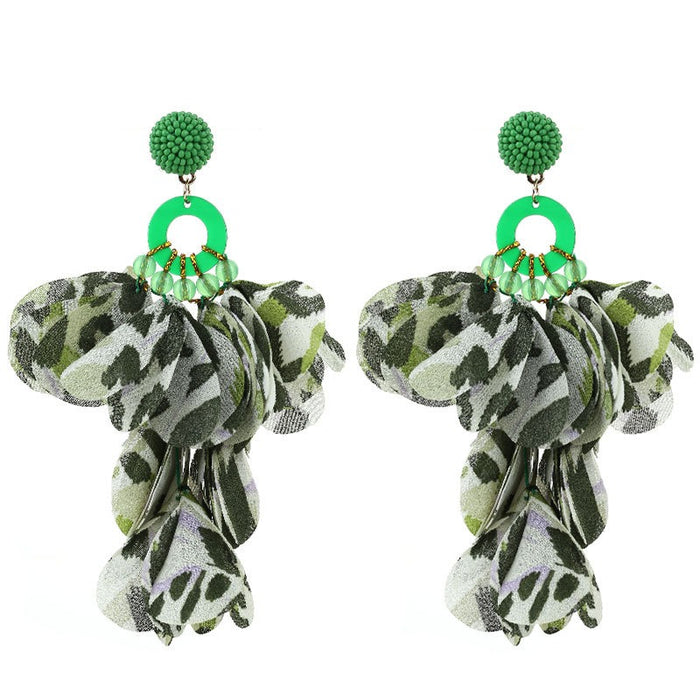 Handmade fabric floral leopard print tassel earrings