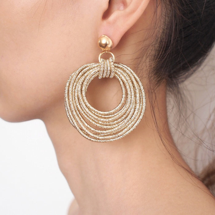 Round Metal Earrings for Women's Retro Handmade Multi layered Loop Long Earrings and Earrings