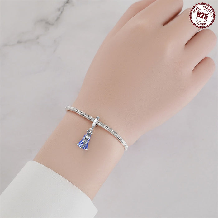 Cuentas colgantes de plata de ley S925, símbolo religioso, colgante de la Virgen María adecuado para la pulsera de cuentas de la familia Pan