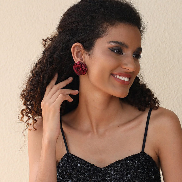 Handmade fabric rose flower earrings