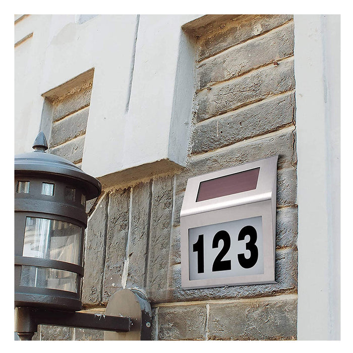 Solar LED Address Sign – Stainless Steel House Number Light with White LEDs, Waterproof, Customizable Numbers & Letters, Auto On/Off, 7.86 x 7.07 Inches - eZthings USA WE SORT ALL THE CRAZIEST GADGETS, GIZMOS, TOYS & TECHNOLOGY, SO YOU DON'T HAVE TO.