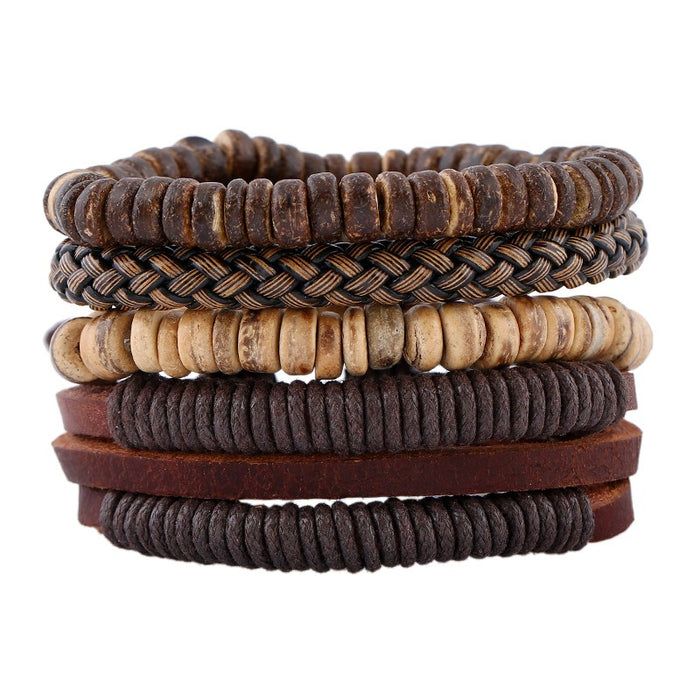 European and American minimalist retro set bracelet DIY woven cowhide bracelet coconut shell bracelet men's hemp rope leather br - eZthings USA WE SORT ALL THE CRAZIEST GADGETS, GIZMOS, TOYS & TECHNOLOGY, SO YOU DON'T HAVE TO.