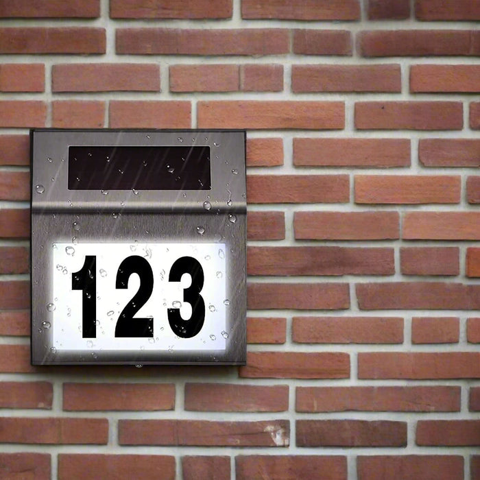 Solar LED Address Sign – Stainless Steel House Number Light with White LEDs, Waterproof, Customizable Numbers & Letters, Auto On/Off, 7.86 x 7.07 Inches - eZthings USA WE SORT ALL THE CRAZIEST GADGETS, GIZMOS, TOYS & TECHNOLOGY, SO YOU DON'T HAVE TO.