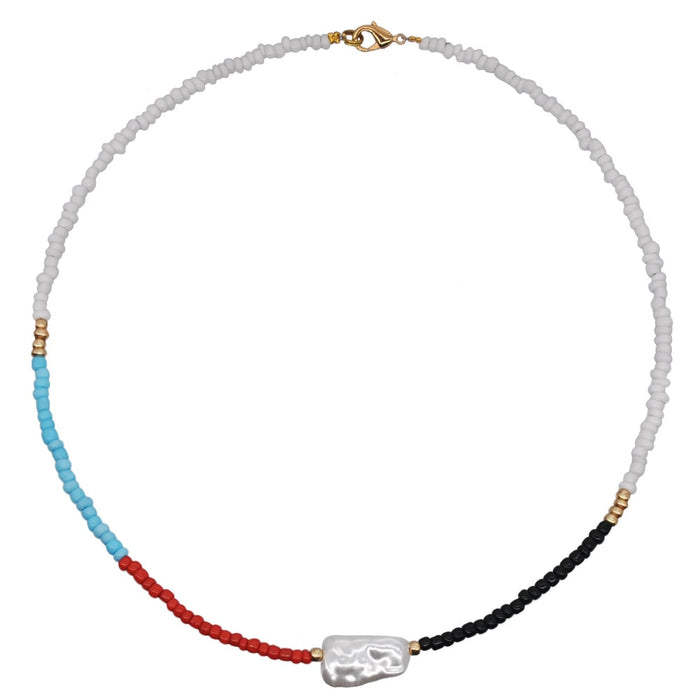 HangZhi New Bohemian Colorful Beads Weaving Handmade Baroque Simulated Pearl Necklace Clavicle Chain Choker Jewelry