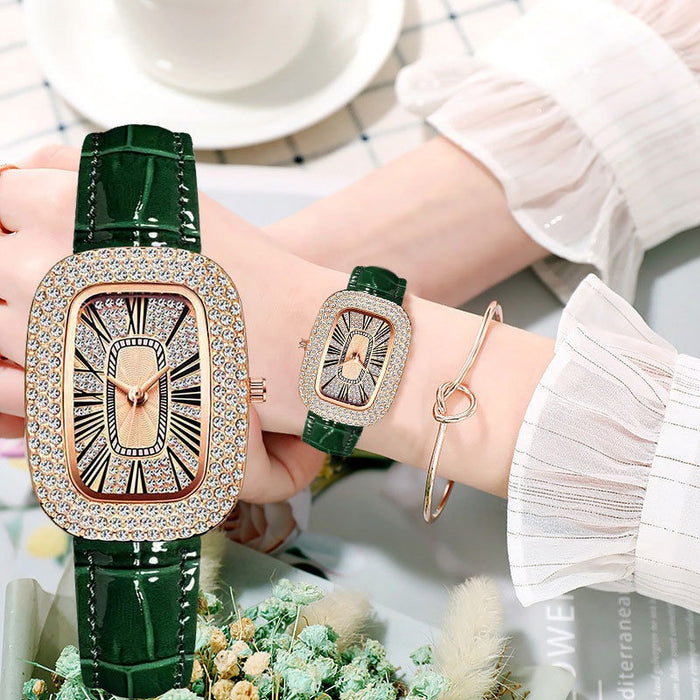 Reloj pequeño verde para mujer Reloj Little Dove Egg Net Red Water Diamond Stars