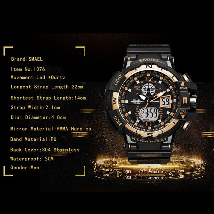 SMAEL 1376C Casual Watch Men Waterproof montre homme Men's Writswatch LED Digital Watches Men Clock Led reloj hombre  Big Sport Watches - eZthings USA WE SORT ALL THE CRAZIEST GADGETS, GIZMOS, TOYS & TECHNOLOGY, SO YOU DON'T HAVE TO.