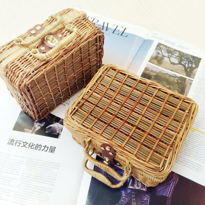 Handmade Mans Cane Small Literature and Art Vintage Tote Straw Bag