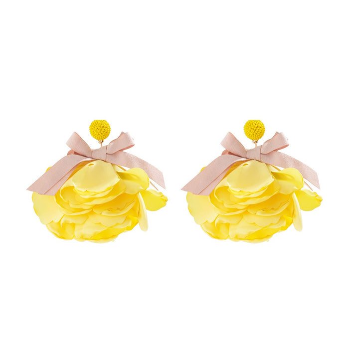 Handmade fabric design large flower earrings
