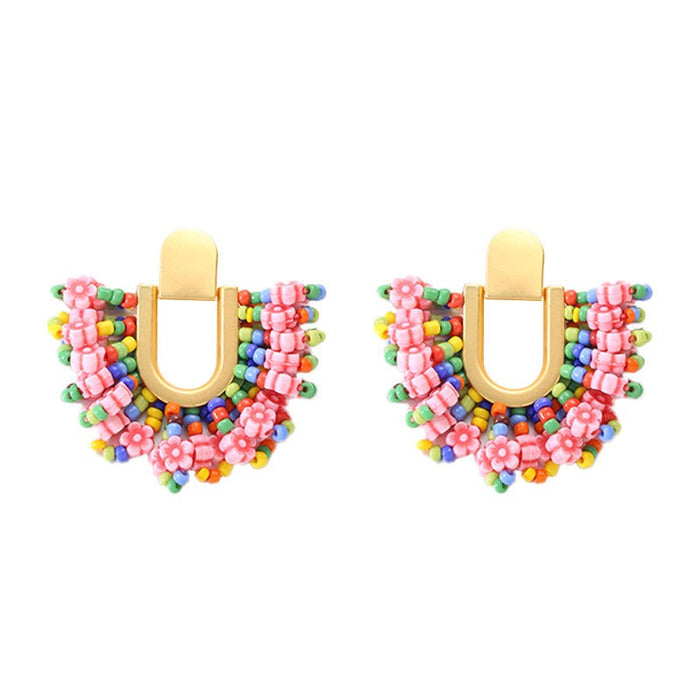 Fashion U-shaped handmade beaded flower earrings - eZthings USA WE SORT ALL THE CRAZIEST GADGETS, GIZMOS, TOYS & TECHNOLOGY, SO YOU DON'T HAVE TO.