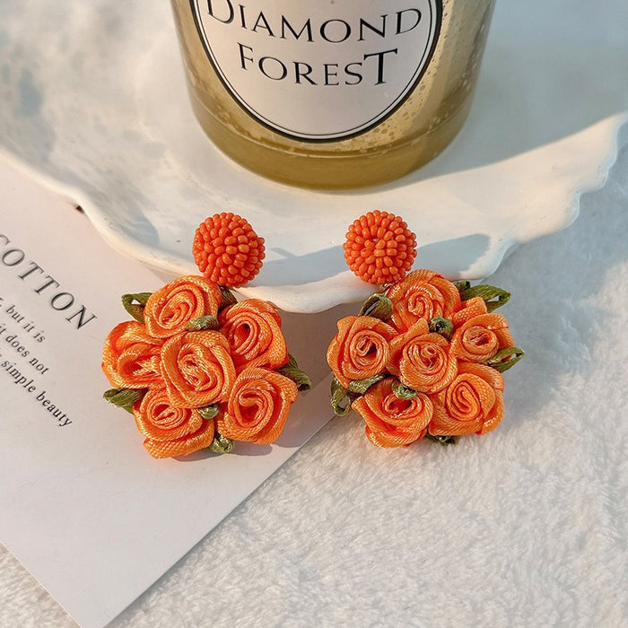 Sen series handmade fabric rose flower earrings