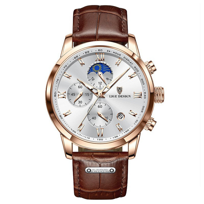 Lige Men's Quartz Watch Multifunction Chronograph Moon Phase Quartz Movement Waterproof Watch - eZthings USA WE SORT ALL THE CRAZIEST GADGETS, GIZMOS, TOYS & TECHNOLOGY, SO YOU DON'T HAVE TO.