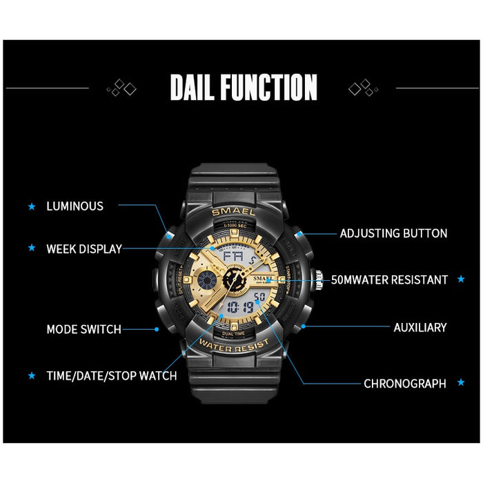 SMAEL 8026 Top Brand Men's Watches Luxury LED Sport Waterproof Military Watch Men Casual Digital Chronograph Clock Relogios Masculino - eZthings USA WE SORT ALL THE CRAZIEST GADGETS, GIZMOS, TOYS & TECHNOLOGY, SO YOU DON'T HAVE TO.