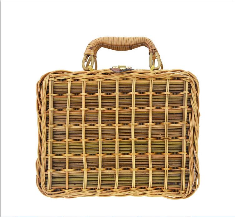 Handmade Mans Cane Small Literature and Art Vintage Tote Straw Bag