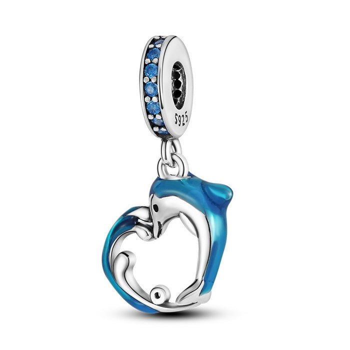 Cuentas colgantes de ballena y delfín de viento oceánico, artículo de pulsera de cuentas DIY Chapado en cobre