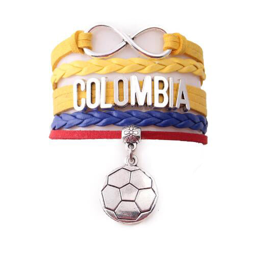 Colombia  bracelet soccer charm leather wrap bangles - eZthings USA WE SORT ALL THE CRAZIEST GADGETS, GIZMOS, TOYS & TECHNOLOGY, SO YOU DON'T HAVE TO.