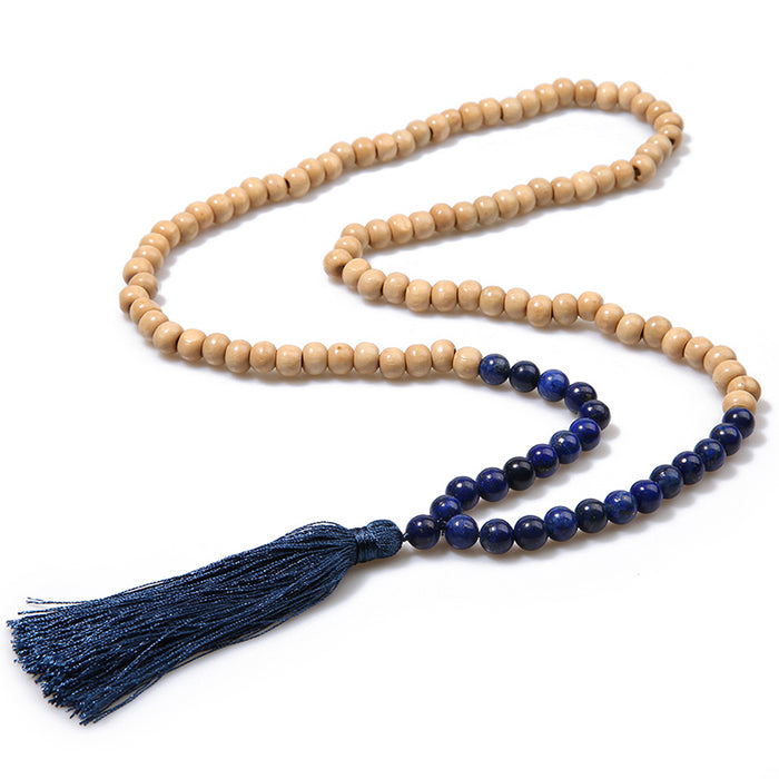 Boho Tribal Handmade Natural Stone Wood Necklace Female Long Black Wooden Beaded Fringe Tassel Necklaces for Women