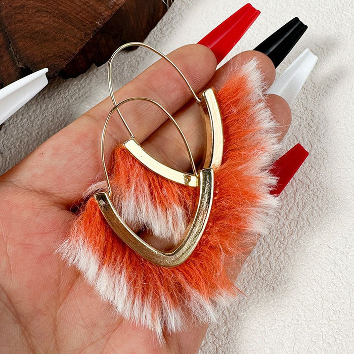 Handmade plush V-shaped earrings