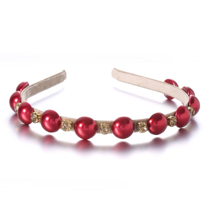 Fashionable half pearl handmade rhinestone hairband