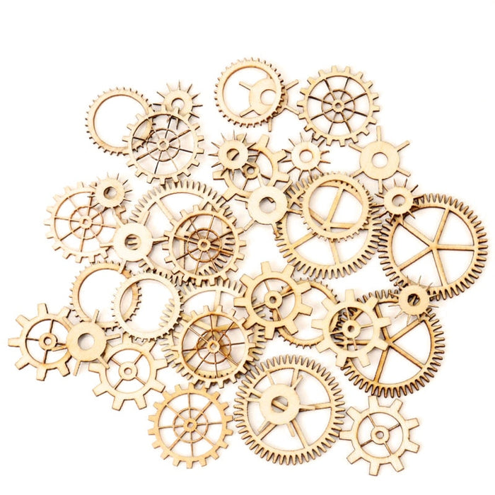 Mixed Wheel Gear Pattern Natrual Wooden Scrapbooking Hollow Craft Round Random for Handmade Home 20-36mm 36pcs MZ74-FD