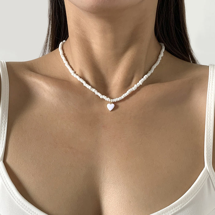 Nectarine Heart Simple Rice Bead Handmade Necklace Geometric Stacked Beaded Necklace