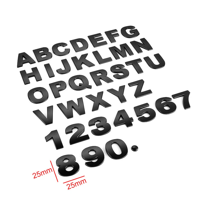 25mm coche Auto cromo Metal DIY 3D letras de arco alfabeto Digital emblema decoración pegatinas de coche Logo automóviles accesorios de coche 