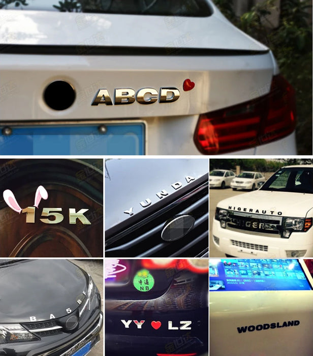 25mm coche Auto cromo Metal DIY 3D letras de arco alfabeto Digital emblema decoración pegatinas de coche Logo automóviles accesorios de coche 