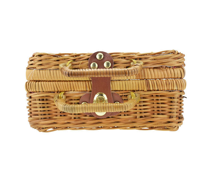 Handmade Mans Cane Small Literature and Art Vintage Tote Straw Bag