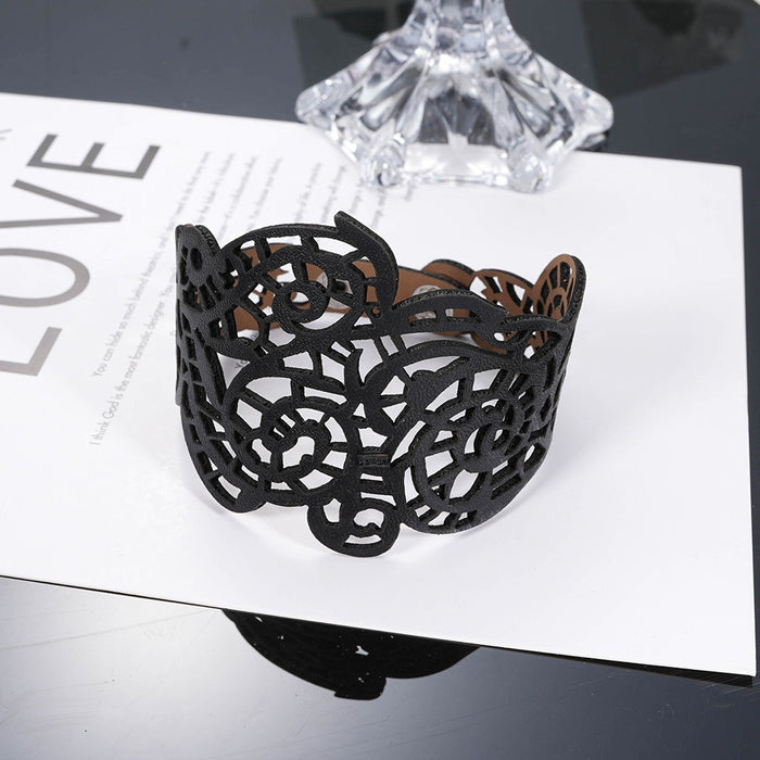 Cross border hot selling punk style hollowed out leather bracelet with male and female personality, niche design, creativity, and high-end feel bracelets - eZthings USA WE SORT ALL THE CRAZIEST GADGETS, GIZMOS, TOYS & TECHNOLOGY, SO YOU DON'T HAVE TO.