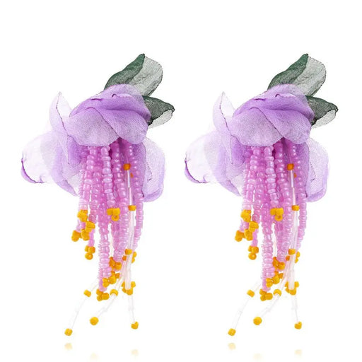 Personality Bohemian Handmade Beaded Chiffon Flower Earrings - eZthings USA WE SORT ALL THE CRAZIEST GADGETS, GIZMOS, TOYS & TECHNOLOGY, SO YOU DON'T HAVE TO.