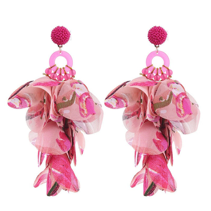 Fashionable handmade fabric floral earrings for women's exaggerated long earrings - eZthings USA WE SORT ALL THE CRAZIEST GADGETS, GIZMOS, TOYS & TECHNOLOGY, SO YOU DON'T HAVE TO.