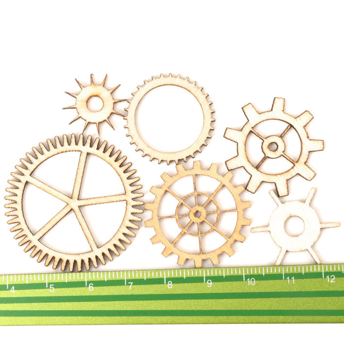 Mixed Wheel Gear Pattern Natrual Wooden Scrapbooking Hollow Craft Round Random for Handmade Home 20-36mm 36pcs MZ74-FD