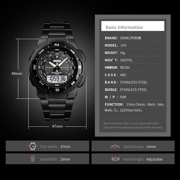 SKMEI 1370 Men Watch Fashion Quartz Sports Watches Stainless Steel Strap Men Watches Top Brand Luxury Business Waterproof Wrist Watch - eZthings USA WE SORT ALL THE CRAZIEST GADGETS, GIZMOS, TOYS & TECHNOLOGY, SO YOU DON'T HAVE TO.