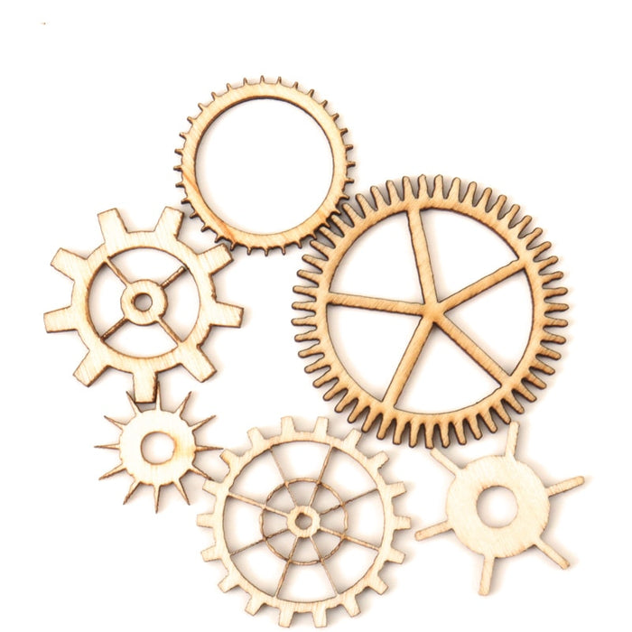 Mixed Wheel Gear Pattern Natrual Wooden Scrapbooking Hollow Craft Round Random for Handmade Home 20-36mm 36pcs MZ74-FD