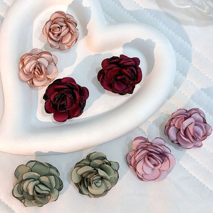 Handmade fabric rose flower earrings