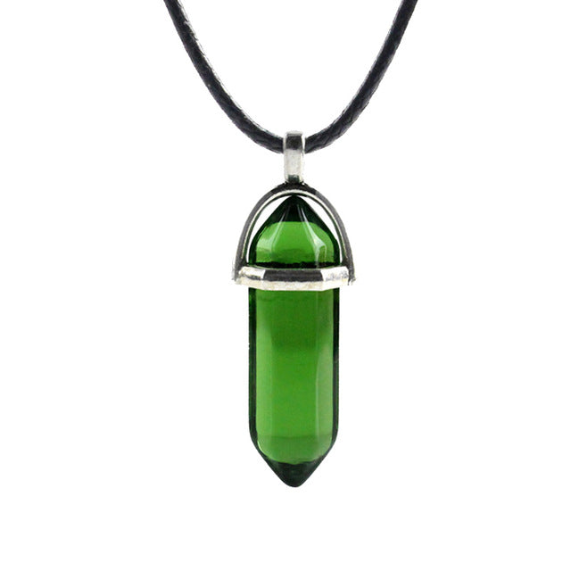Hexagonal Column Natural Crystal Turquoises Optal Glass Stone Pendant Necklace Leather Chains Choker Necklace For Women Gift - eZthings USA WE SORT ALL THE CRAZIEST GADGETS, GIZMOS, TOYS & TECHNOLOGY, SO YOU DON'T HAVE TO.