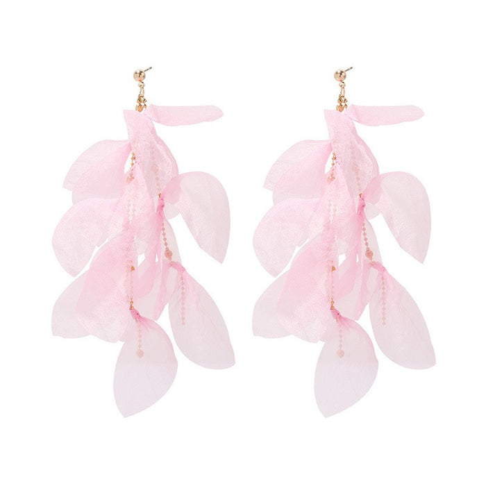 Girl's heart temperament tassel fabric earrings handmade fashionable niche design sense long fairy earrings for women