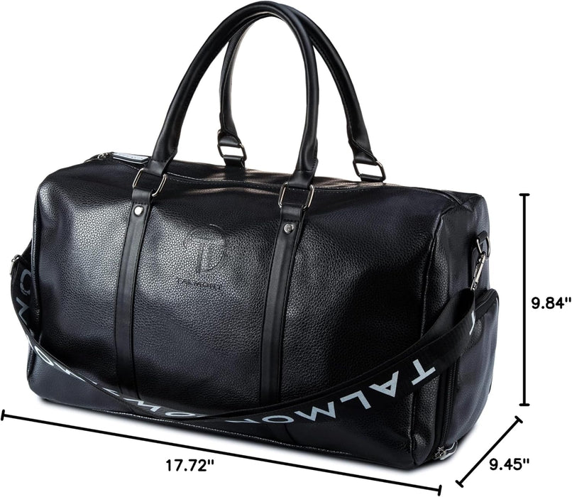 17.7 inch Gym Duffle Leather Bag with Shoe Compartment for Sports Travel - Adjustable Shoulder Strap, Weekender Travel Overnight Bag for Men
