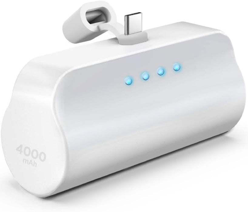 USB-C Battery Pack for iPhone 15 and 15 Pro Max - Fast Charging Type-C, Small Power Bank for Travel with Built-in Cable, 4000mAh (Fast Charging Enabled)