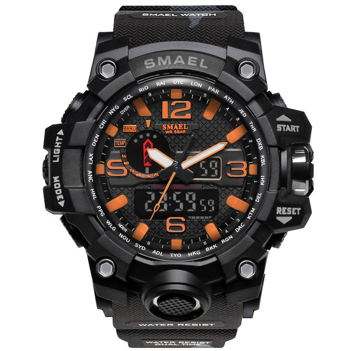 SMAEL Brand Luxury Military Sports Watches 1545-10 Men Quartz Analog LED Digital Watch Man Waterproof Clock Dual Display Wristwatches
