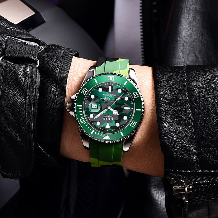 LIGE Men's Quartz Watch 30M Waterproof Watch Silicone Camo Strap