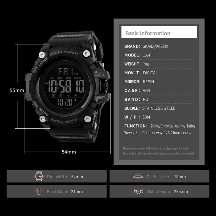 SKMEI 1384 Countdown Stopwatch Sport Watch Mens Watches Top Brand Luxury Men Wrist Watch Waterproof LED Electronic Digital Male Watch - eZthings USA WE SORT ALL THE CRAZIEST GADGETS, GIZMOS, TOYS & TECHNOLOGY, SO YOU DON'T HAVE TO.
