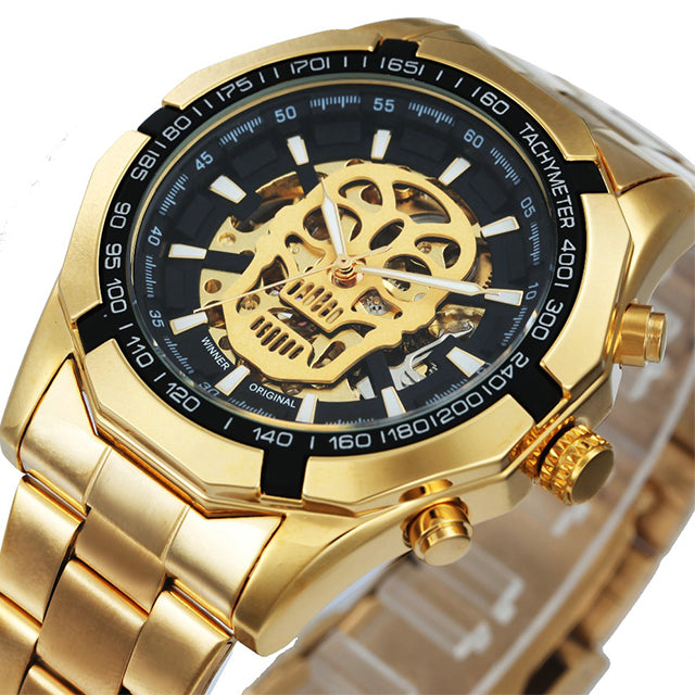 Mechanical Watch Men Skull Golden Stainless Steel Strap Skeleton Man Watch - eZthings USA WE SORT ALL THE CRAZIEST GADGETS, GIZMOS, TOYS & TECHNOLOGY, SO YOU DON'T HAVE TO.