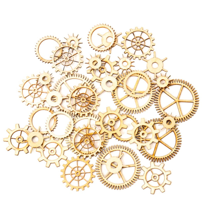 Mixed Wheel Gear Pattern Natrual Wooden Scrapbooking Hollow Craft Round Random for Handmade Home 20-36mm 36pcs MZ74-FD