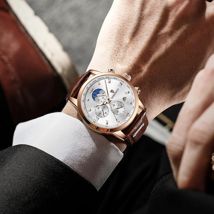 Lige Men's Quartz Watch Multifunction Chronograph Moon Phase Quartz Movement Waterproof Watch - eZthings USA WE SORT ALL THE CRAZIEST GADGETS, GIZMOS, TOYS & TECHNOLOGY, SO YOU DON'T HAVE TO.
