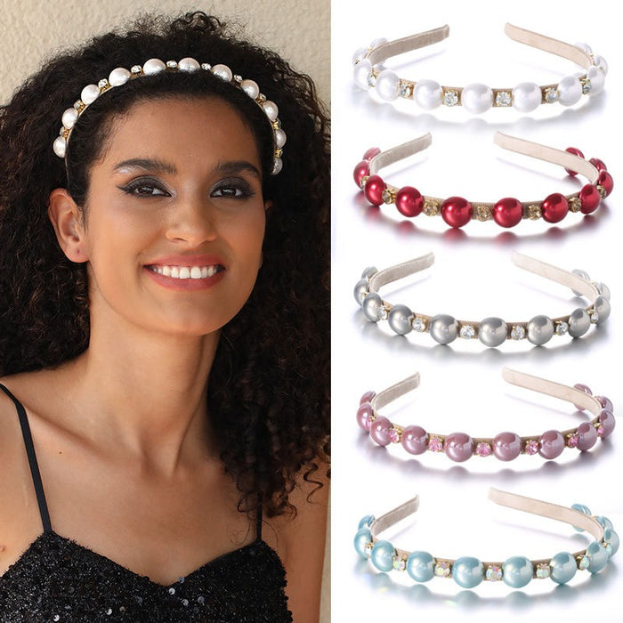 Fashionable half pearl handmade rhinestone hairband